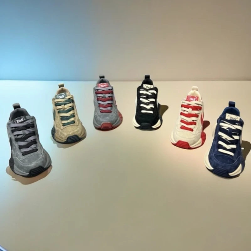 2025秋季磨砂皮拼接老爹鞋设计耐磨透气时尚休闲鞋运动鞋拼接男鞋