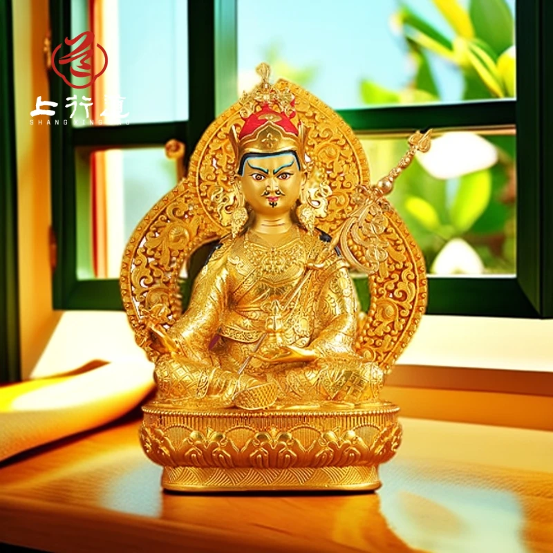 上行道摆件藏传莲花生大士带背光铜像藏式密宗莲花生大师造像7寸