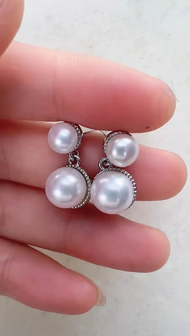 【闪购商品】淡水珍珠耳饰合金双珠灵动银色