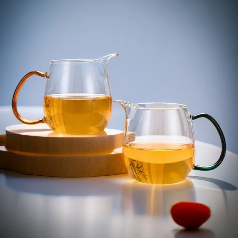 玻璃公道杯日式公道杯大容量家用彩色把手加厚款可电陶炉明火加热