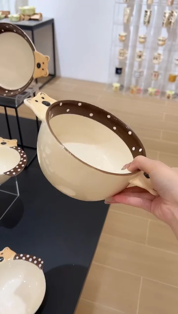陶瓷双耳小熊汤碗可爱