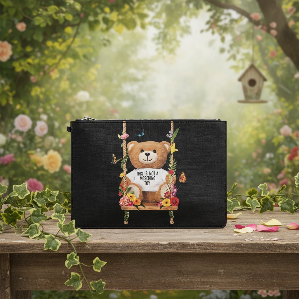 95新 Marc Jacobs/莫杰  莫斯奇诺 黑色小熊手拿包 1851 6452