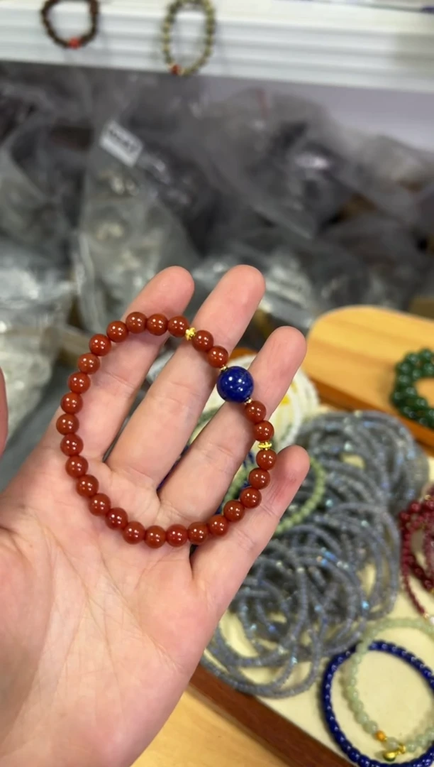 【闪购商品】玛瑙/玉髓手链未镶嵌青金石柿子红搭配款手链[0504]