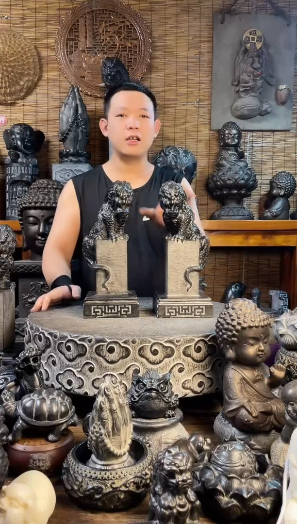 石材33吸水兽立柱一对天然青石雕刻