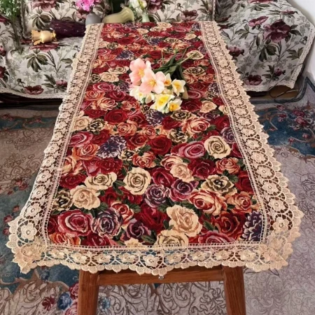 ZN163-14红玫瑰【60*150】红玫瑰棉麻交织布桌布