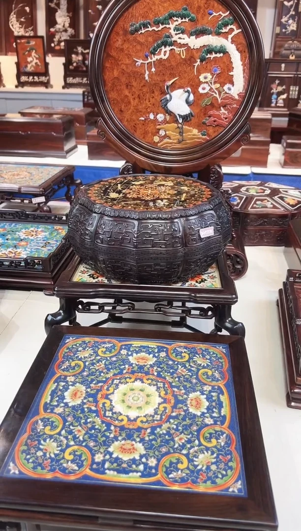 老挝大红酸枝  圆屏 果盘 底座  方形 总4件