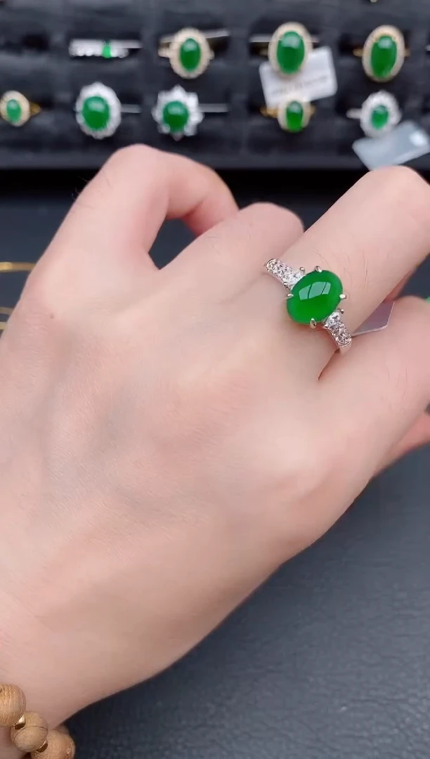 银S925镶嵌戒指翡翠天然a货翡翠256