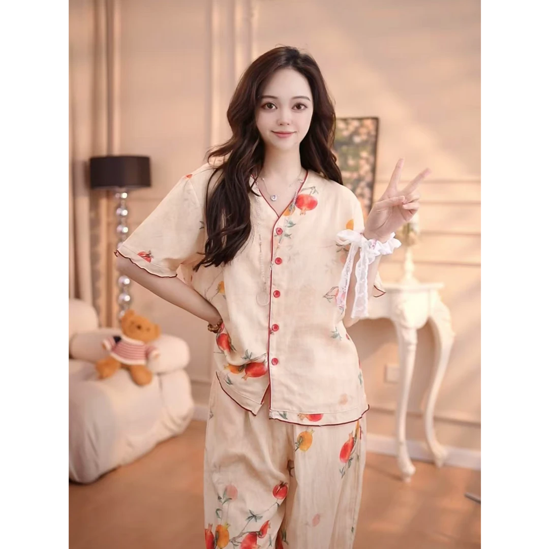 【石榴花】短袖套装 甜美棉夏天QQ薄款舒适纯棉纯棉休闲