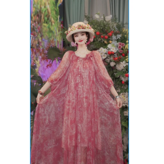 25款设计师夏桑蚕丝气质宽松时尚长款女装连衣裙251D519