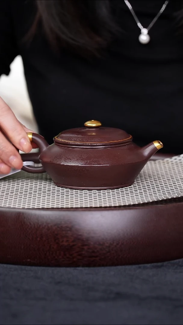 茶壶紫砂宜兴紫砂壶描金虚扁h07070