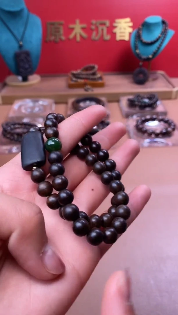 【闪购商品】沉香手串M沉水芽庄白棋08两圈+雷击顶珠沉香木雕