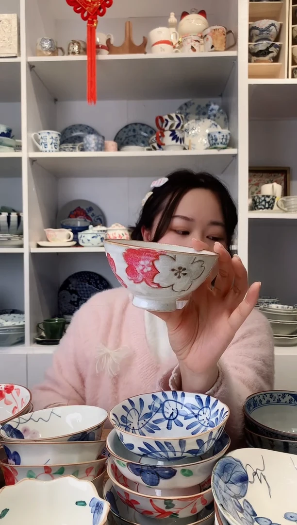 【闪购商品】钛合金日本进口白粉樱花粗陶米饭碗