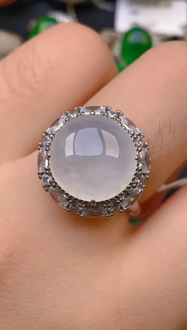 翡翠戒指银S925镶嵌天然