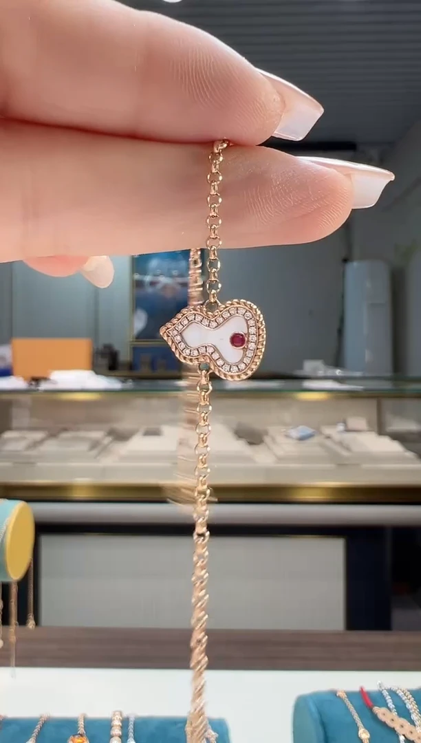 【闪购商品】钻石手链18K金镶嵌满钻白葫芦手链K红