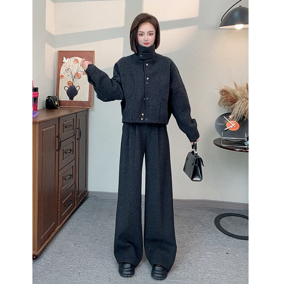 蔡小姐【羊毛呢外套+裤子两件套】25秋冬季厚款时尚套装