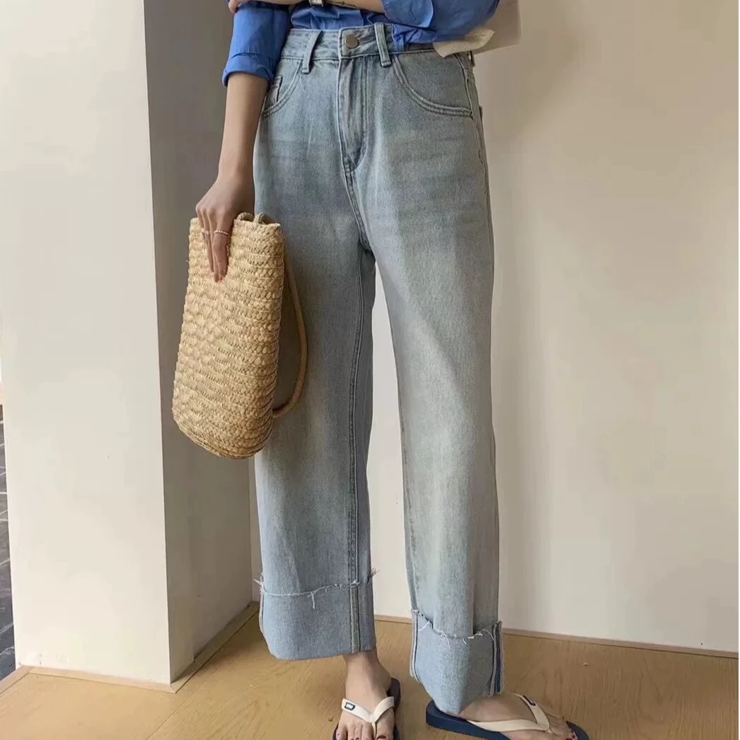 2025夏季新款时尚百搭休闲宽松高腰显瘦设计感牛仔烟管裤