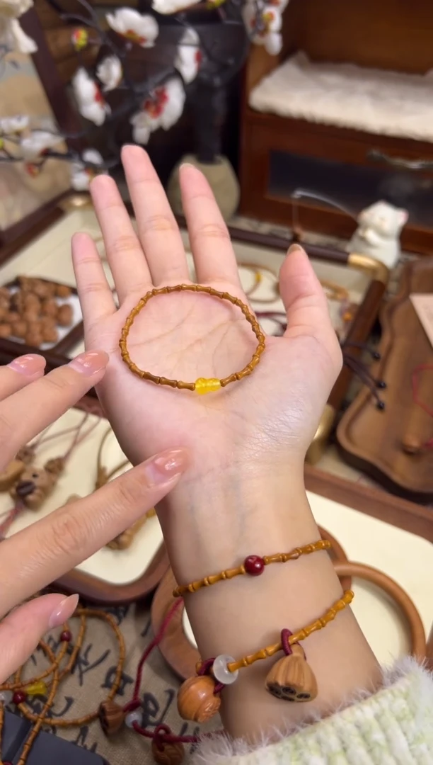 手串桃核【桃缘行】竹节「黄色葫芦」桃木桃核辟、挡、驱、护 备注手围