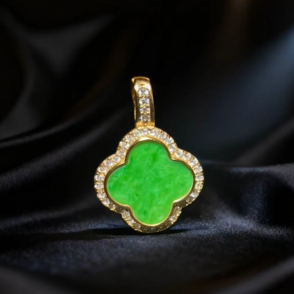 【如愿以偿】天然缅甸A货翡翠S925 百搭扣 四叶草吊坠 多样性发一