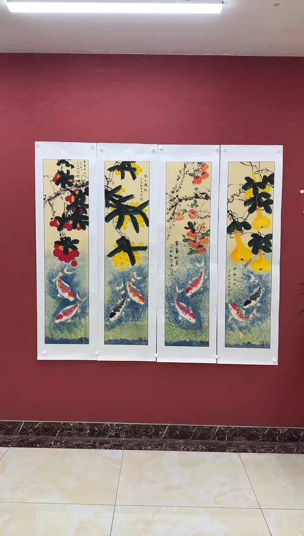 国画陈松芳国画四条屏