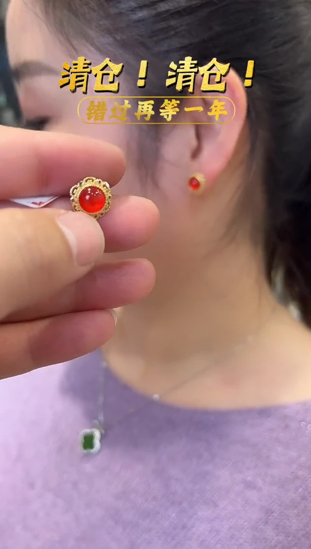 银S925镶嵌南红玛瑙耳饰多样性发一