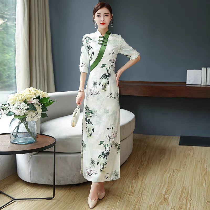 8453-旗袍改良版连衣裙女复古中式 旗袍2024夏款中国风优雅修身