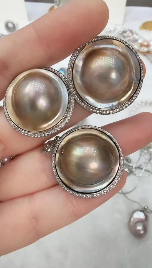耳饰拼合珍珠（马贝珠）银S925镶嵌真*?699