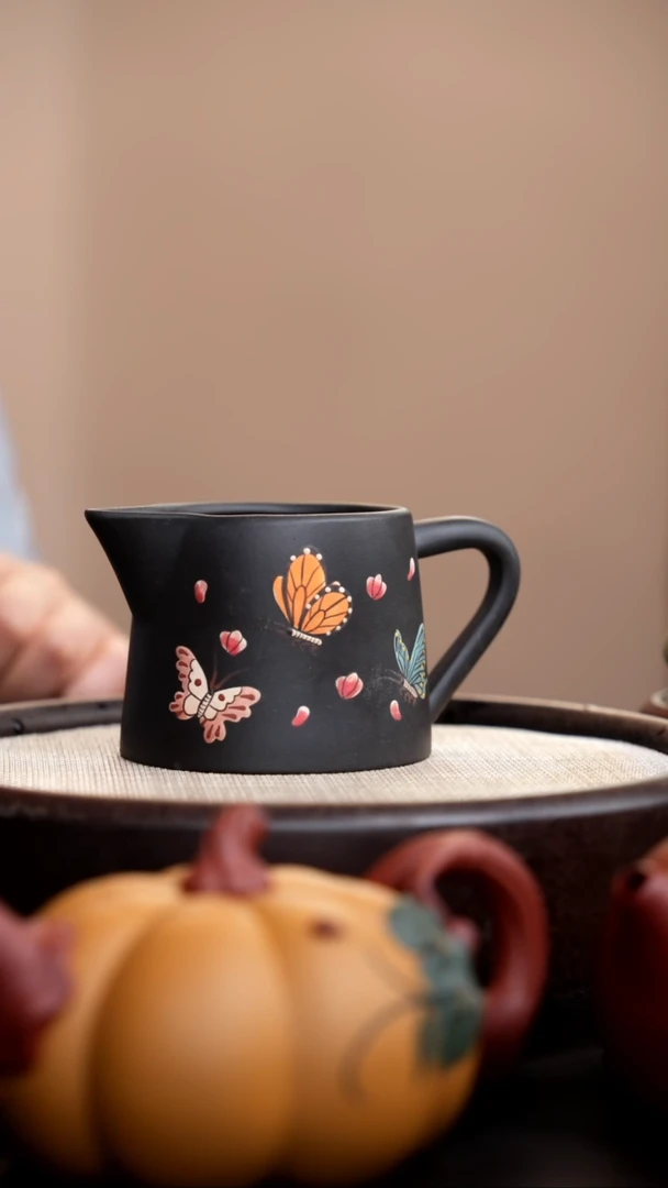 茶壶紫砂黑色蝴蝶公道杯