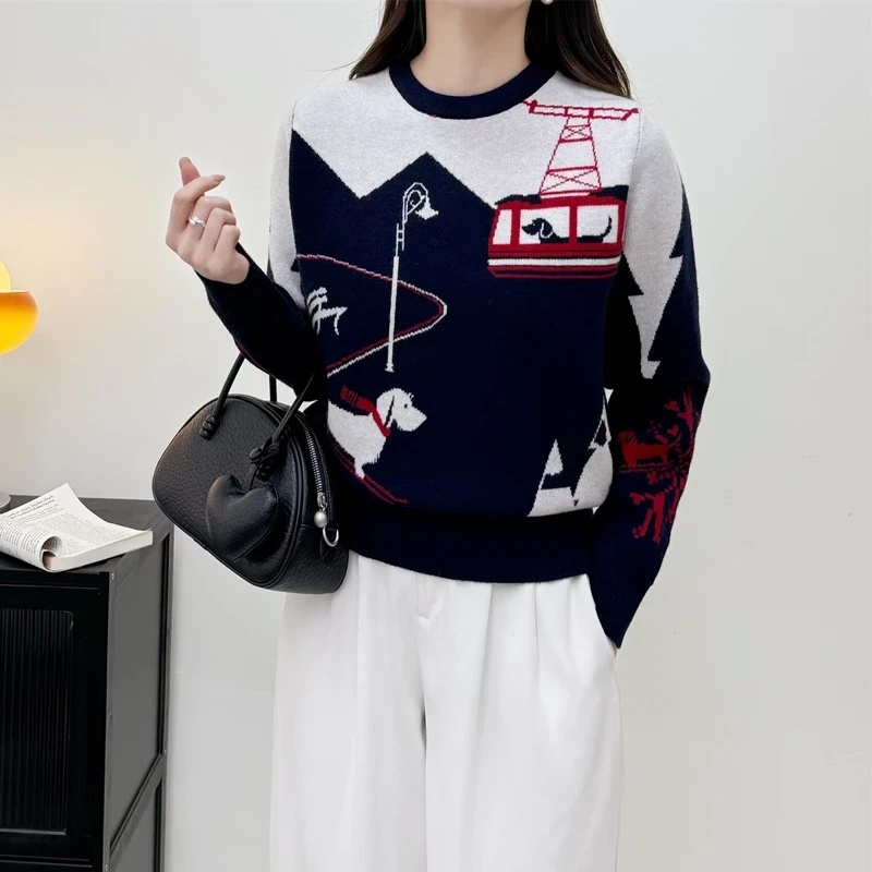 【大美专属】圣诞小狗秋冬新款针织宽松百搭羊毛衫