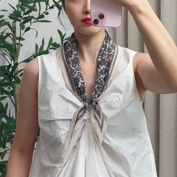 【米色腰果】菱形巾106×40优雅时尚夏季真丝桑蚕丝丝巾女方巾双绉