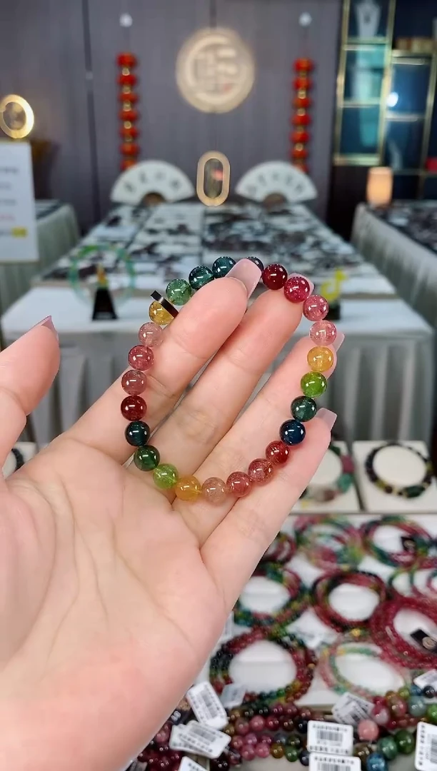 未镶嵌收藏级老矿碧玺色标单圈手串7mm+碧玺hon多样性发一条