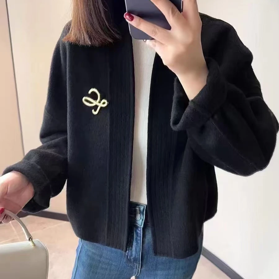 欧洲站文艺复古斗篷式机车风V领10.5%骆驼绒双面羊呢大衣短外套