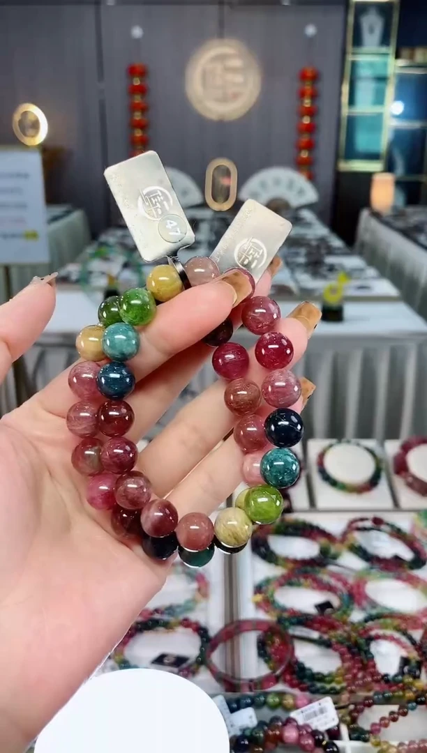 老矿碧玺色标彩虹油料单圈手串10mm+未镶嵌碧玺dan多样性发货一条