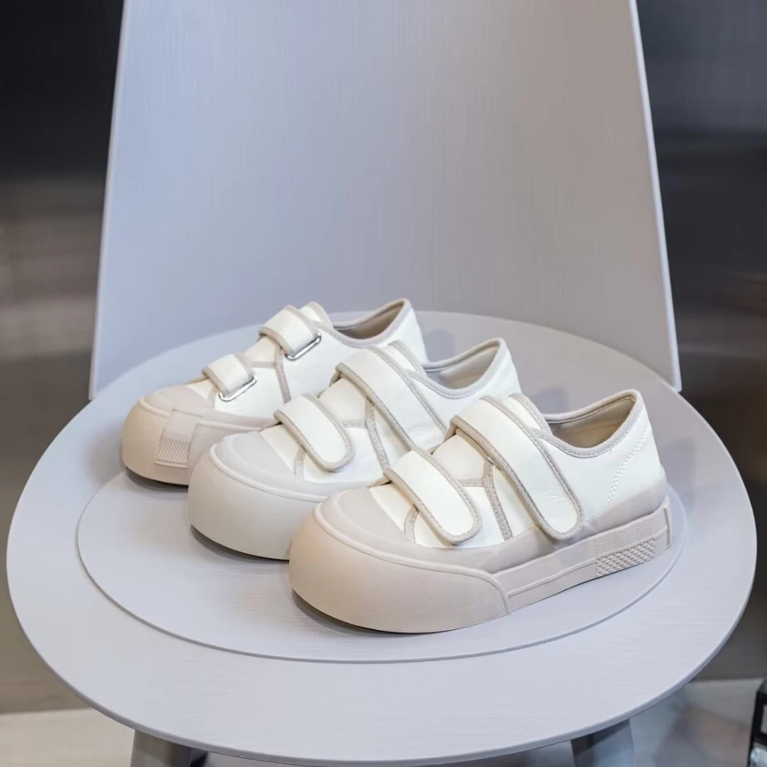 正品大圆头魔术贴饼干厚底休闲鞋女小白板鞋6688-1