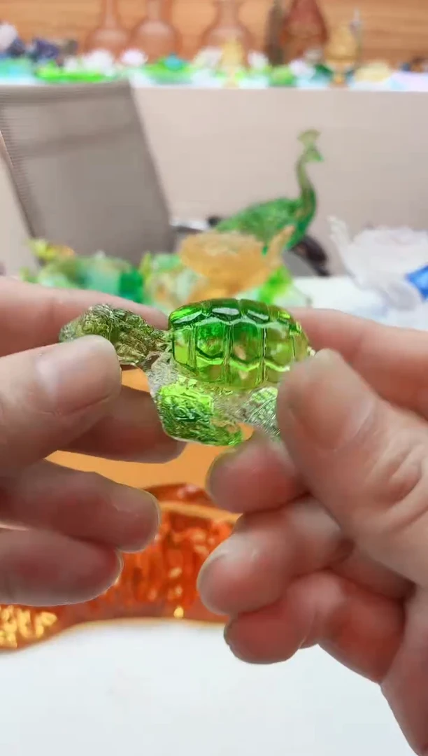 手工艺品琉璃绿色小海龟小摆件7公分