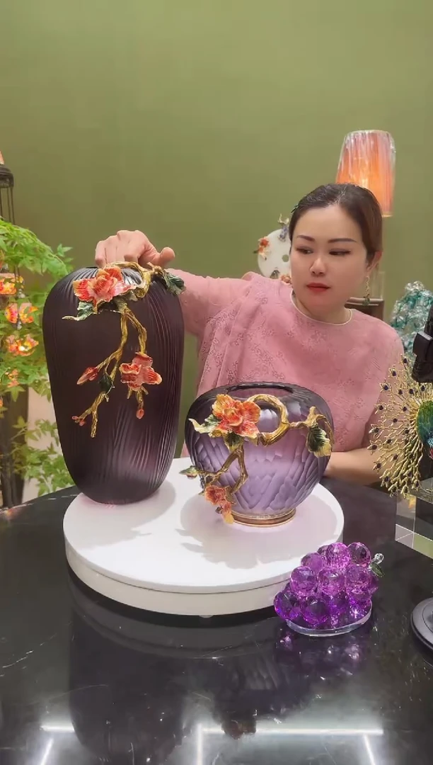 合金珐琅彩 对装花瓶