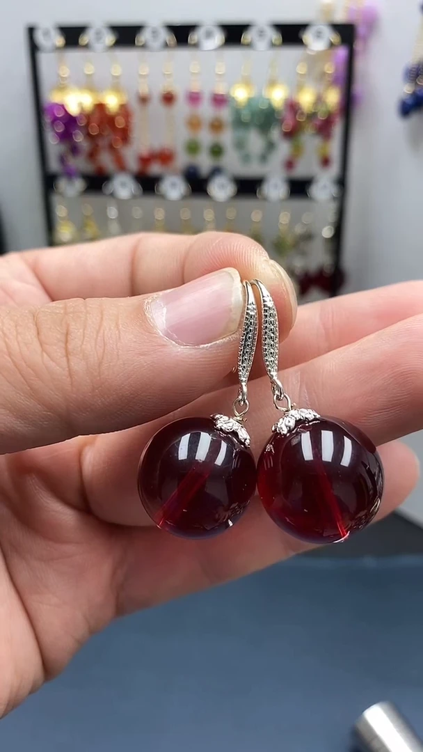 【闪购商品】血珀耳饰银S925镶嵌尺寸18mmW2