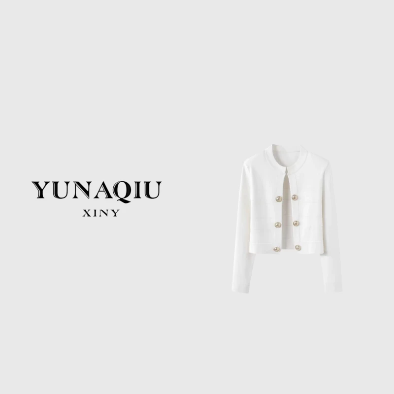 KUNGE- 秋冬立体翻领针织开衫女长袖高级感上衣-6030