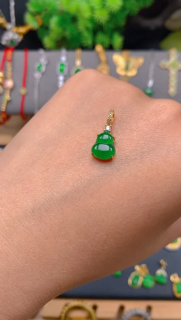 吊坠(不含链)银S925镶嵌翡翠大葫芦万能扣