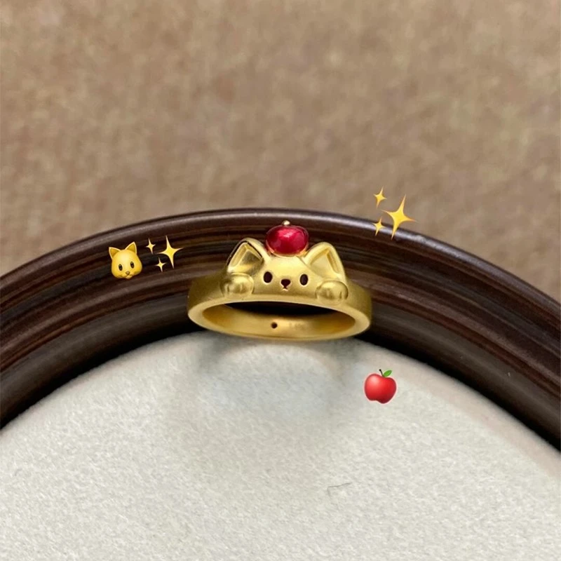 铜合金戒指 金色小狗苹果戒指精致可爱小众指环气质高级感食指戒