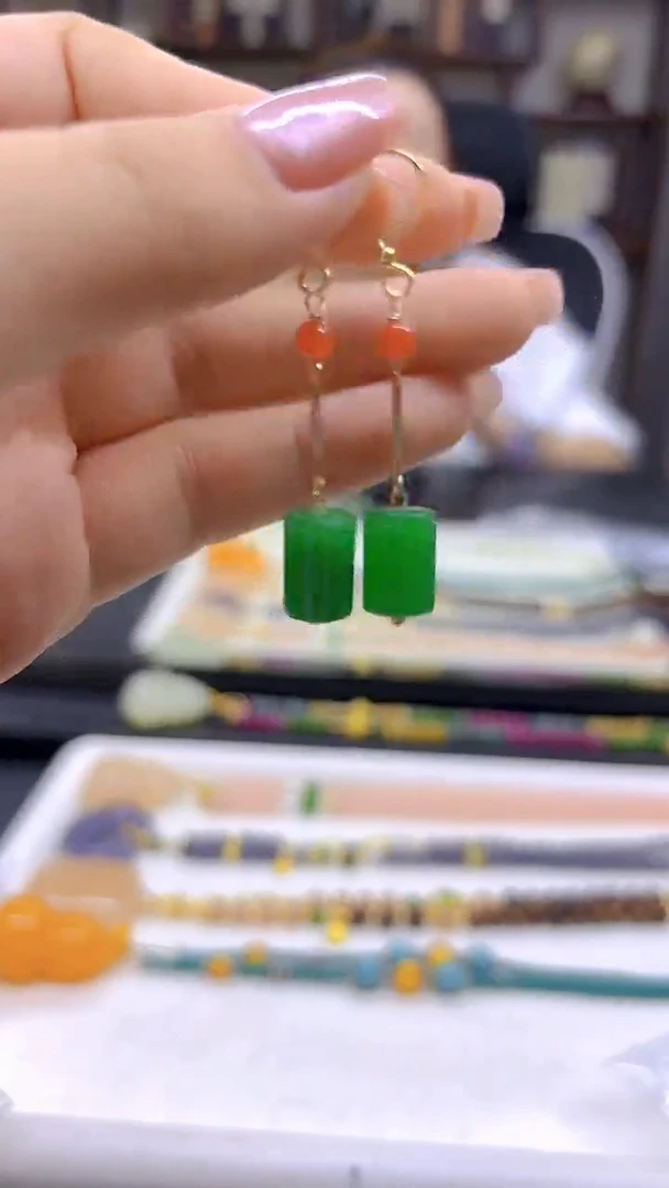 翡翠14K金镶嵌耳饰DIY款E709