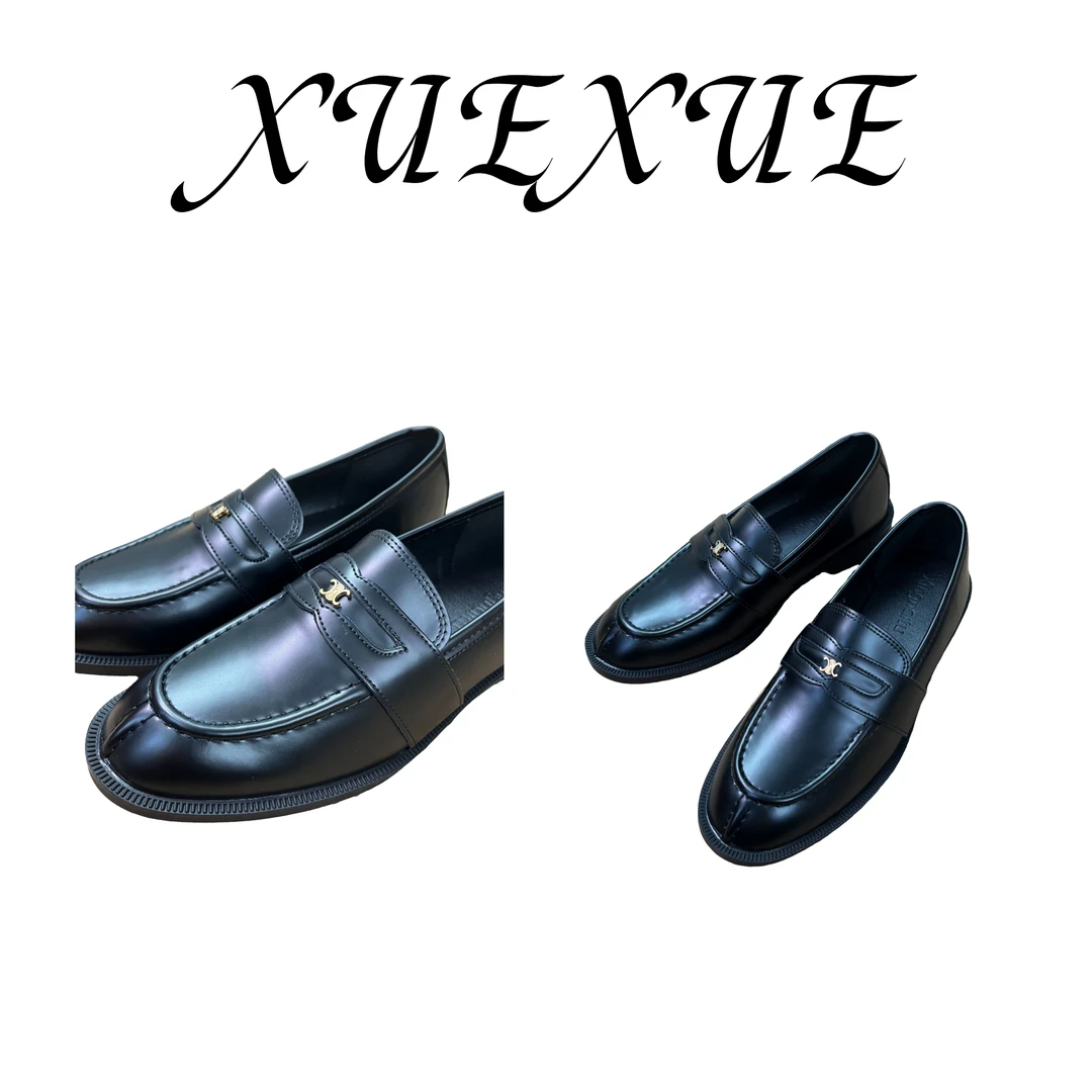 【XUEXUE】2025秋季真皮新款牛皮英伦乐福鞋时尚百搭圆头小皮鞋单鞋