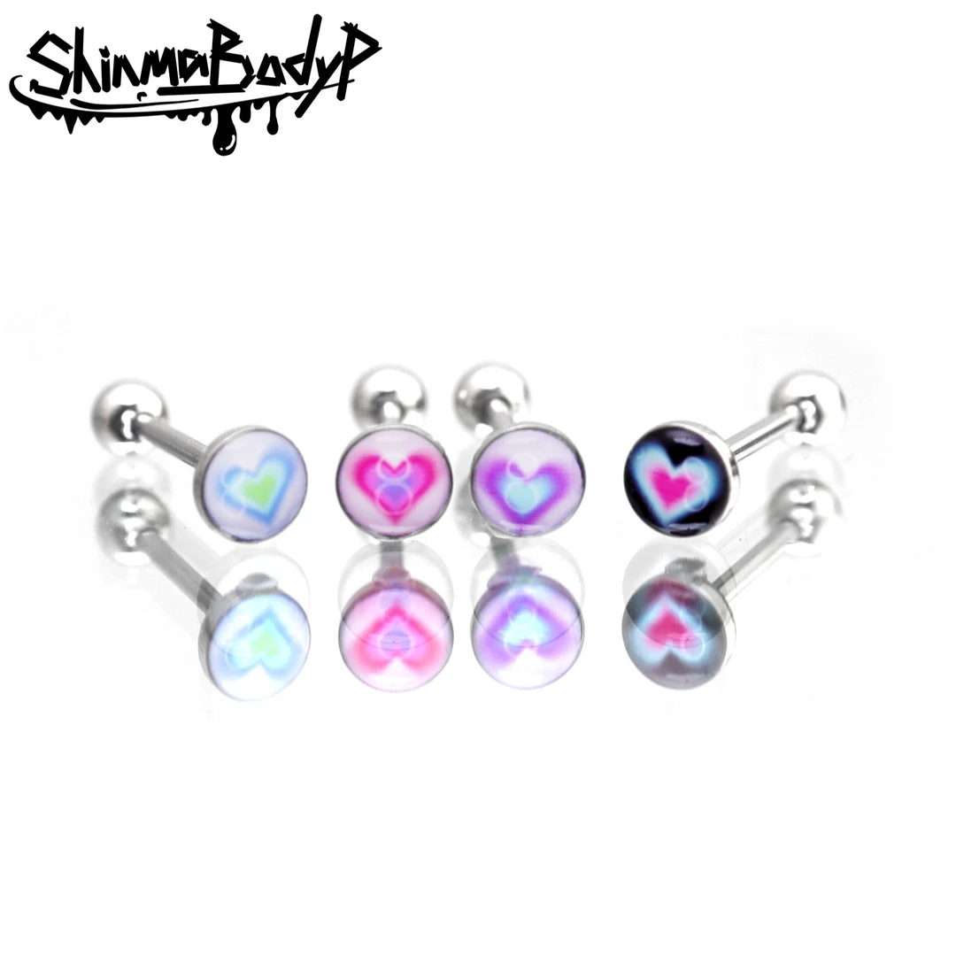 钛钢树脂耳饰 Shinma 钛钢滴油爱心桃心甜心土酷亚比晕染撞色舌钉