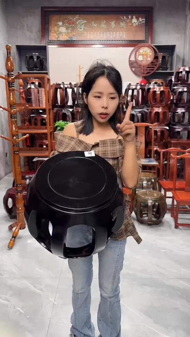花梨木类家具（微瑕)黑檀色小号鼓凳单条9号