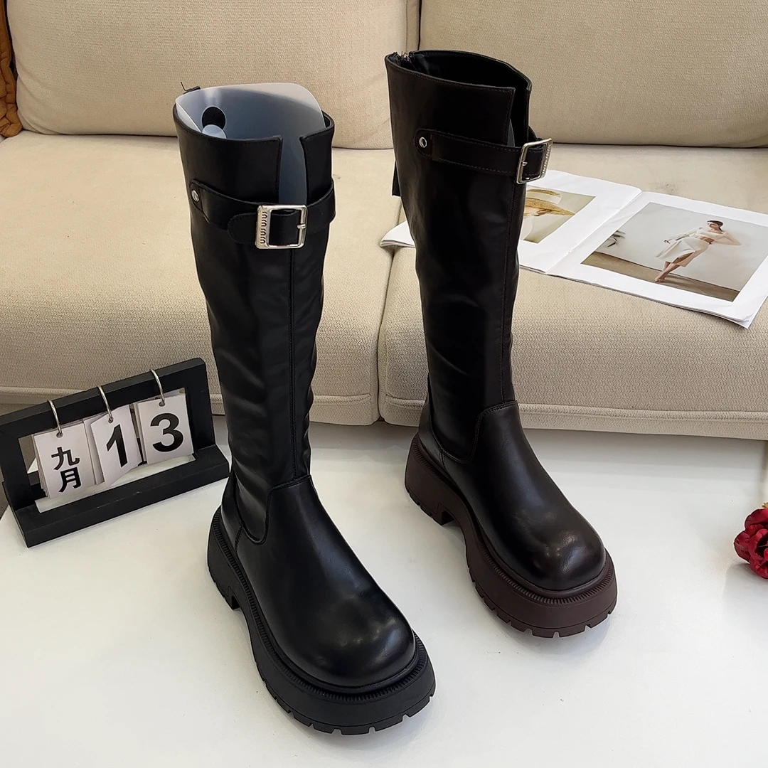 20255公分显瘦百搭时装小个子小腿粗靴子秋冬骑士高筒靴时尚厚底