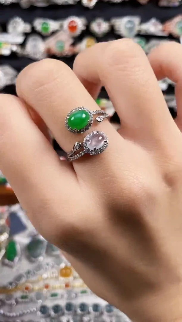 银S925镶嵌戒指翡翠天然A货翡翠66