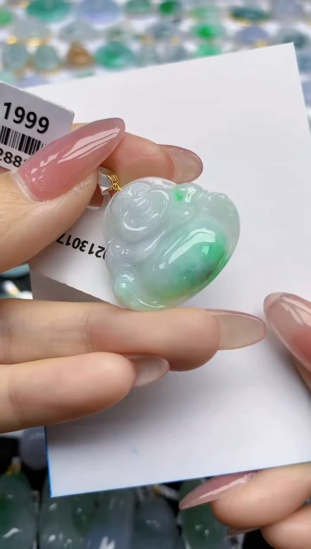 【闪购商品】翡翠挂件18K金镶嵌天然翡翠A货