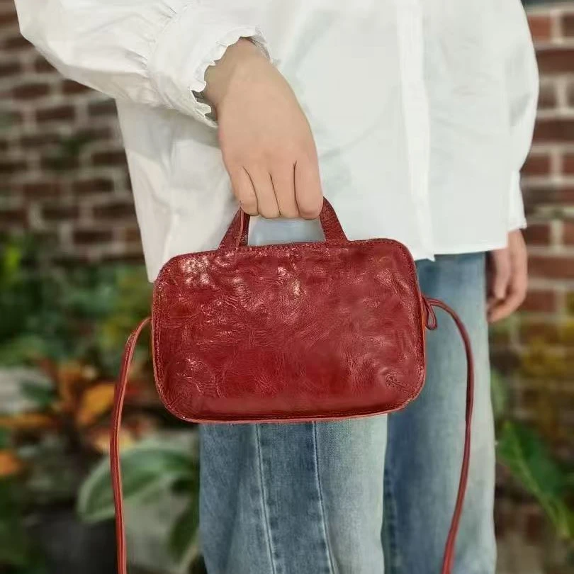 复古真皮女斜挎包植鞣头层牛皮高级感简约百搭单肩手拎大容量包包