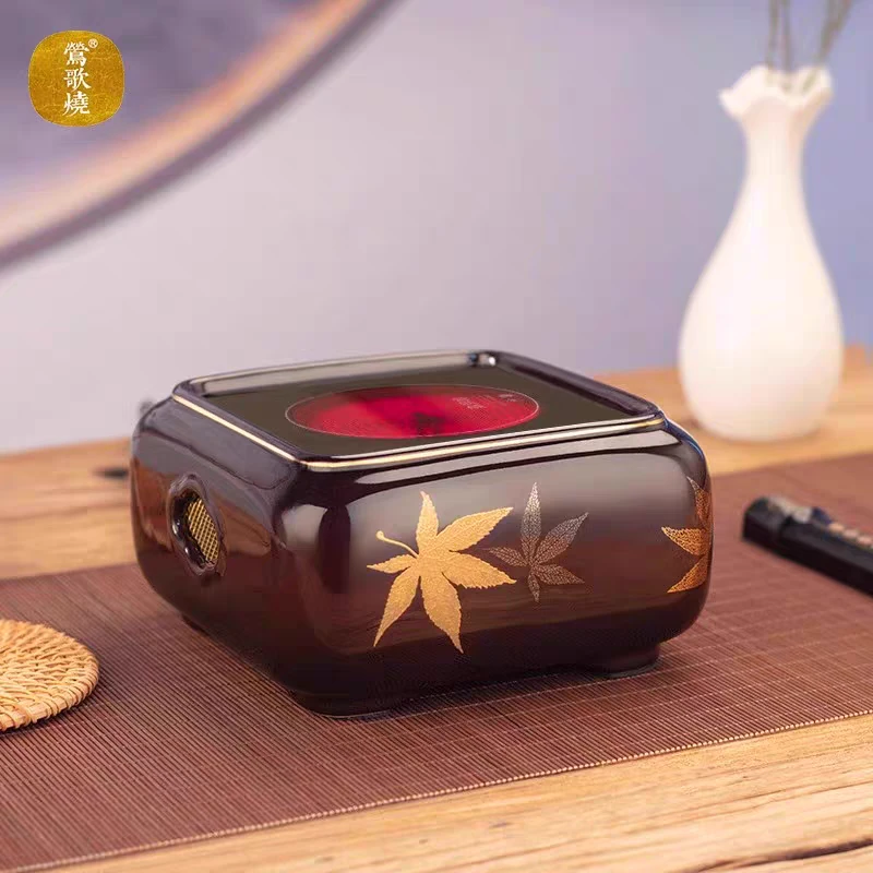 莺歌烧电陶炉四方大漆金枫纹撤店清仓