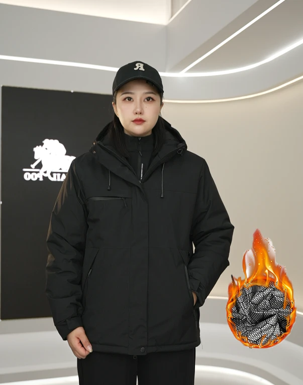 保罗【冬季加厚】连帽棉衣男防风防寒夹棉保暖软壳加绒棉袄登山服女