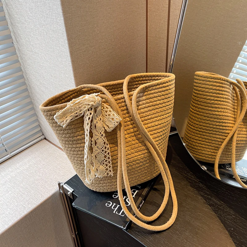 单肩夏天草编包女款爆款2024款新款网红海边潮流包海边度假托特包